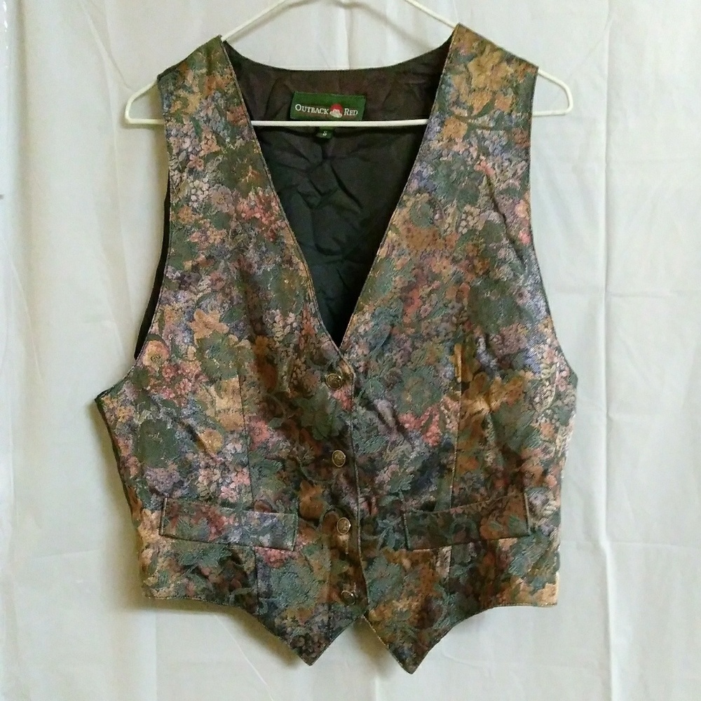 Vintage Shiny Floral Vest Size Small V-neck